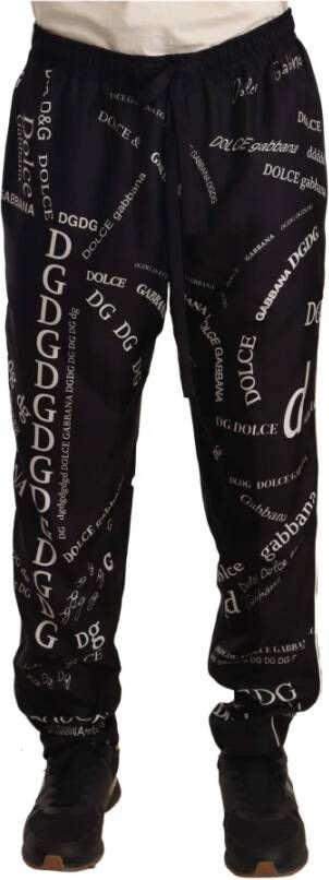Dolce & Gabbana Black Silk Logo Print Lounge Jogging Trousers Pants Zwart Heren