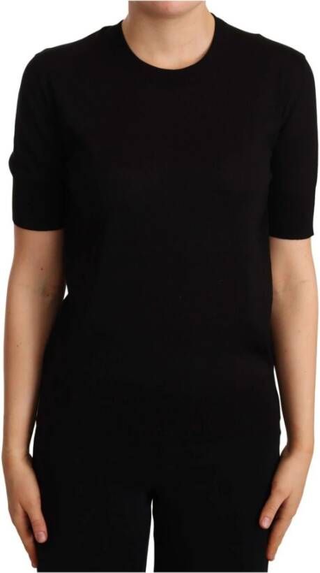 Dolce & Gabbana Black Silk Round Neck Short Sleeves Tee T-shirt Zwart