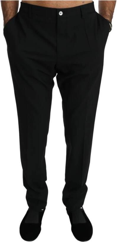 Dolce & Gabbana Black Skinny Dress Trouser Wool Stretch Pants Zwart Heren