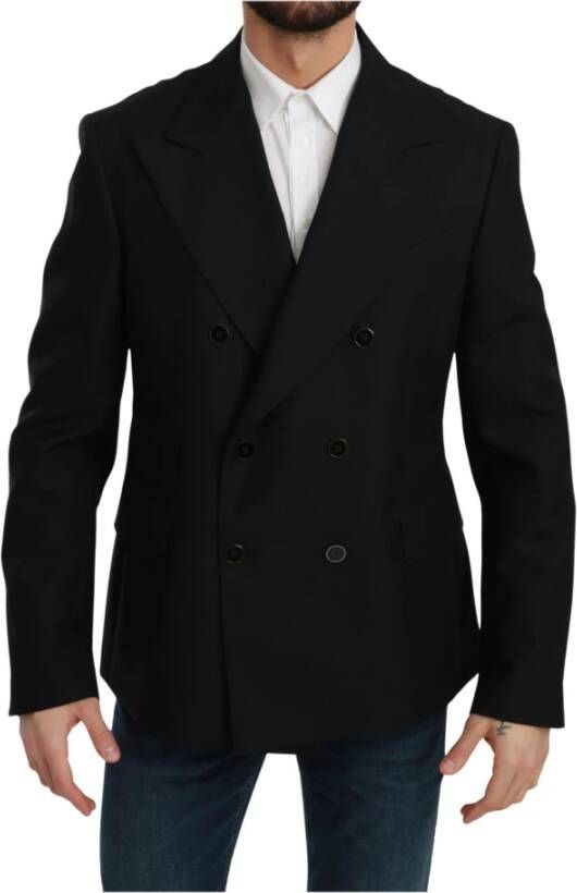 Dolce & Gabbana Black Slim Fit Jacket Coat Wool Blazerjas Zwart Heren
