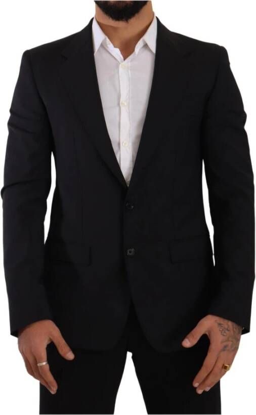 Dolce & Gabbana Black Slim Fit Vest 2 Button Martini Blazer Zwart Heren