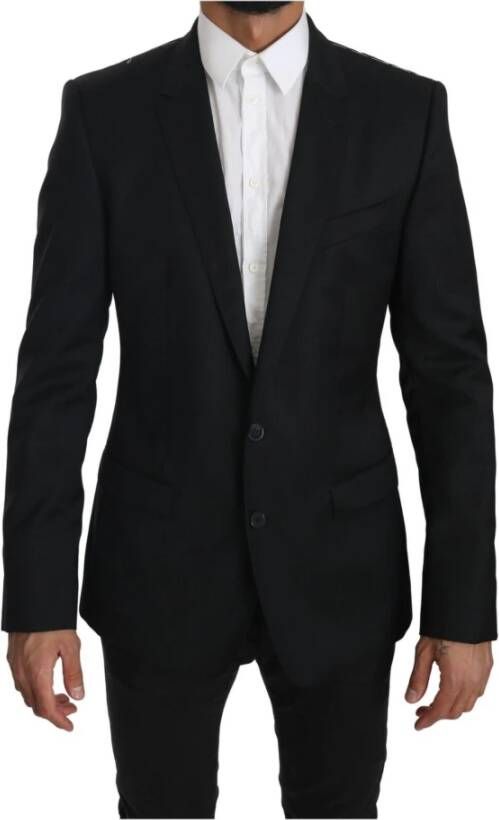 Dolce & Gabbana Black Slim Jacket Coat Martini Blazer Zwart Heren