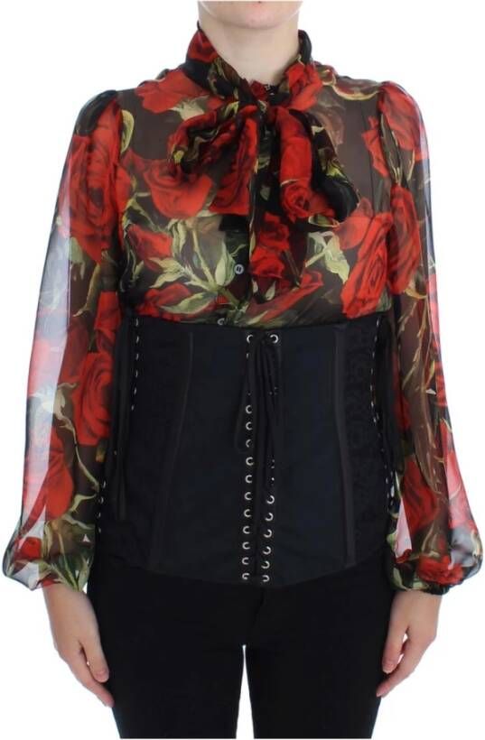 Dolce & Gabbana Zwart Bloemenbrokaat Korset Taille Riem Black Dames