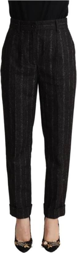 Dolce & Gabbana Black Striped High Waist Tapered Pants Zwart Dames