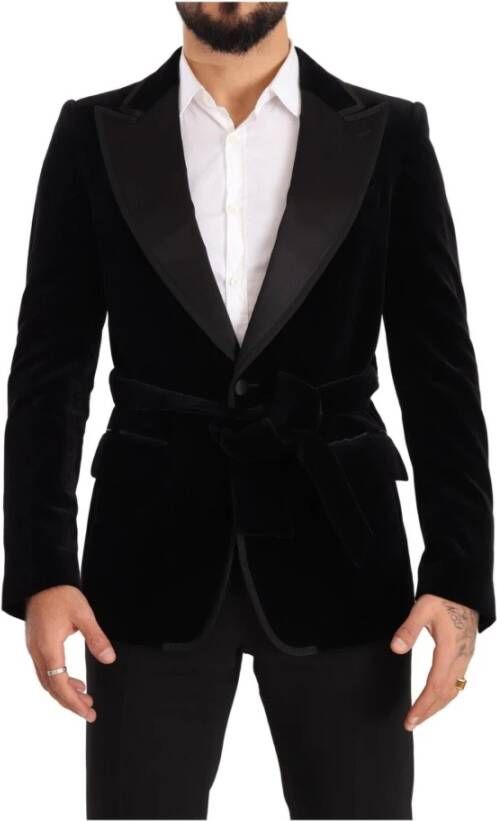 Dolce & Gabbana Black Velvet Single Breasted One Button Blazer Zwart Heren