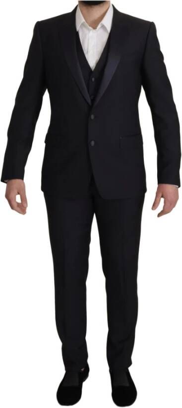 Dolce & Gabbana Black Virgin Wool Formal 3 Piece Suit Zwart Heren