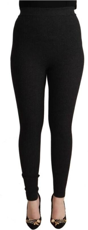Dolce & Gabbana Black Virgin Wool Stretch Waist Tights Pants Zwart Dames
