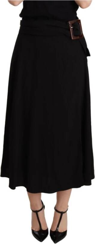 Dolce & Gabbana Black Viscose High Waist Pleated Midi Skirt Zwart Dames