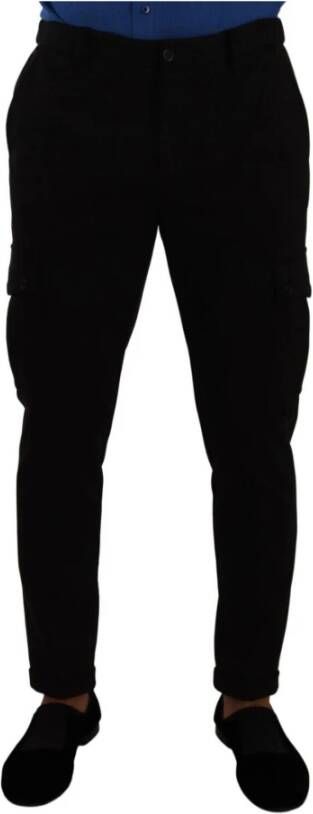 Dolce & Gabbana Black Viscose Skinny Cargo Trouser Pants Zwart Heren