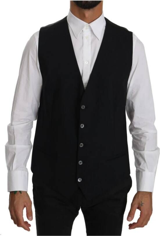 Dolce & Gabbana Black Waistcoat Formal Gilet Cotton Vest Zwart Heren