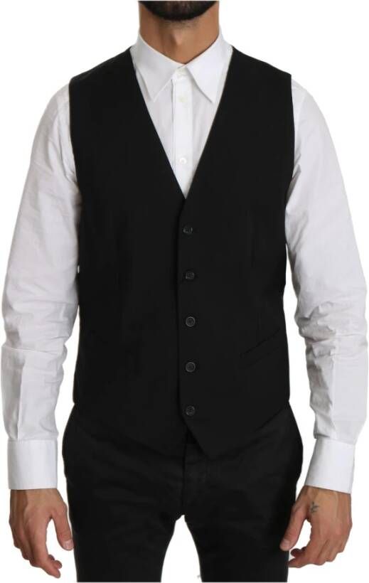 Dolce & Gabbana Black Waistcoat Formal Gillet Staff Vest Dress Zwart Heren
