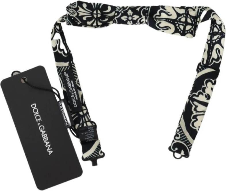 Dolce & Gabbana Black White Sicily Print Adjustable Papillon Bow Tie Zwart Unisex