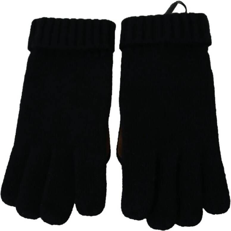 Dolce & Gabbana Black Wide Elastic Cuffs Cashmere Knit Gloves Zwart