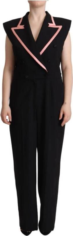 Dolce & Gabbana Black Wool Blend Sleeveless Jumpsuit Dress Zwart Dames