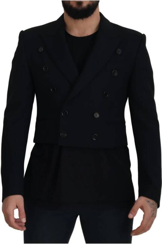 Dolce & Gabbana Black Wool Double Breasted Sicilia Jacket Zwart Heren