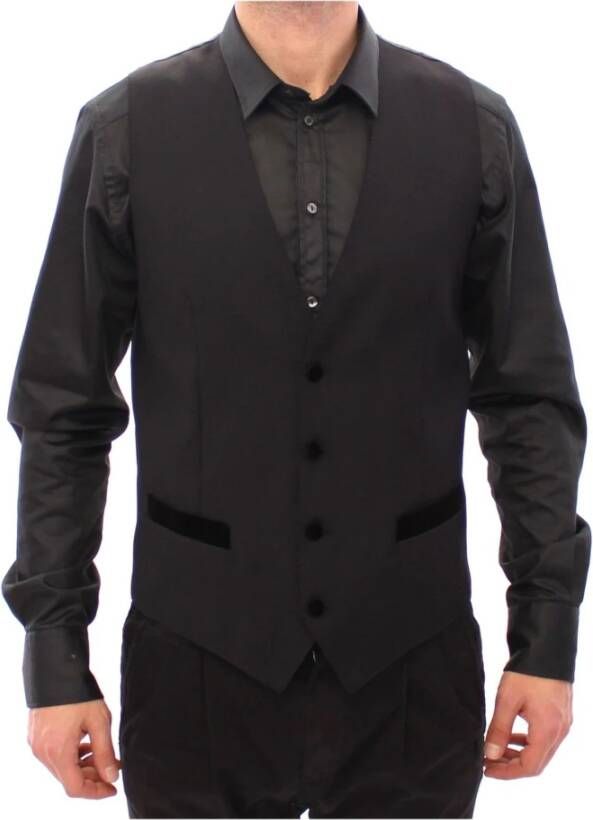 Dolce & Gabbana Black Wool Formal Dress Vest Gilet Weste Zwart Heren