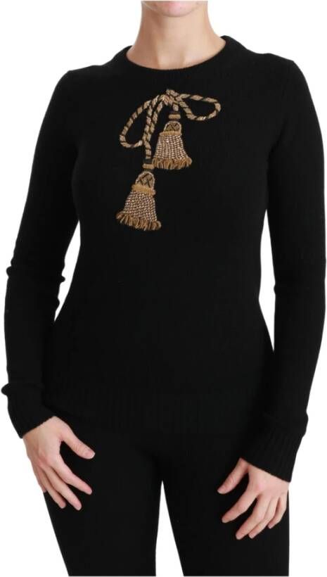 Dolce & Gabbana Gebreide trui met ronde hals en Tel borduurwerk Black Dames