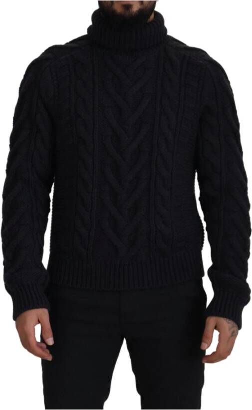 Dolce & Gabbana Black Wool Knit Turtleneck Pullover Sweater Zwart Heren