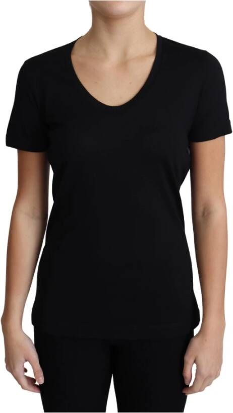 Dolce & Gabbana Black Wool Round Neck Short Sleeves T-shirt Zwart Dames