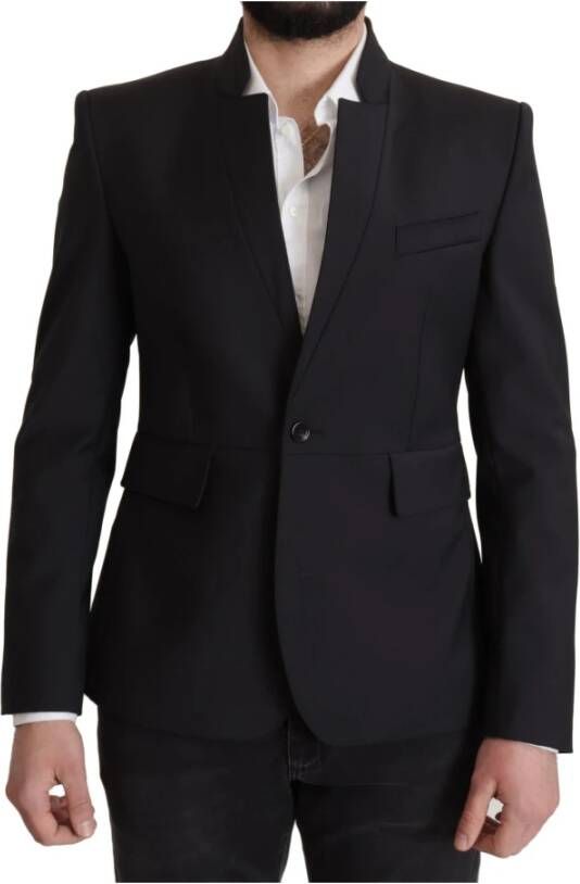 Dolce & Gabbana Black Wool Single Breasted Coat Men Blazerjas Zwart Heren