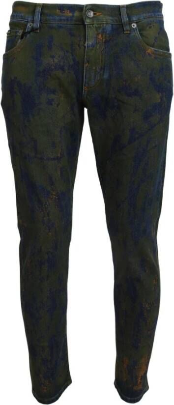 Dolce & Gabbana Blauw Groene Skinny Katoenen Denim Jeans Groen Heren