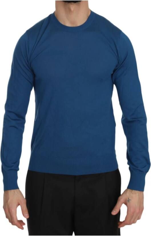 Dolce & Gabbana Luxe Blauwe Crewneck Pullover Sweater Blue Heren