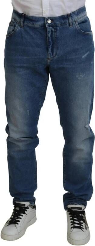 Dolce & Gabbana Blauwe Gewassen Skinny Katoenen Denim Jeans Blue Heren