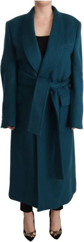 Dolce & Gabbana Blauwe groene wol lange mouwen trench jas Blauw Dames