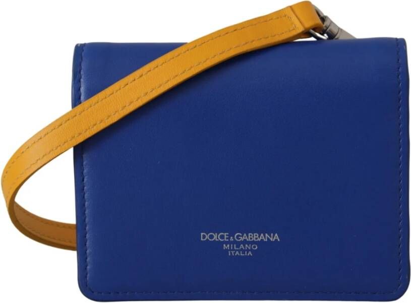 Dolce & Gabbana Blauwe Leren Schouderband Kaarthouder Portemonnee Blauw