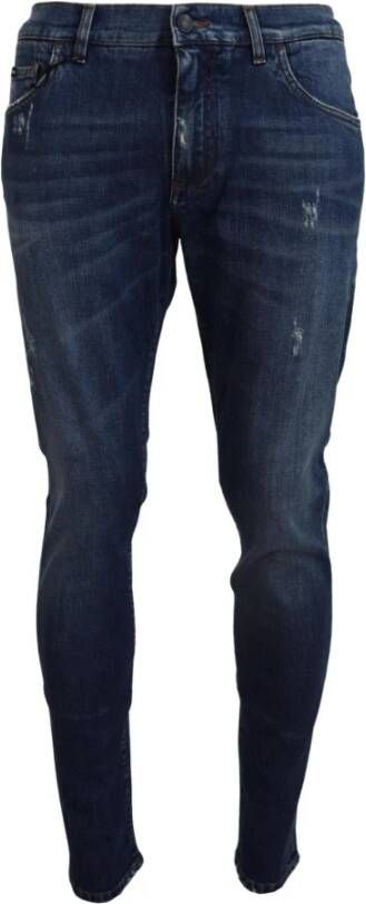 Dolce & Gabbana Blauwe Slim Fit Denim Broek met Logo Details Blauw Heren