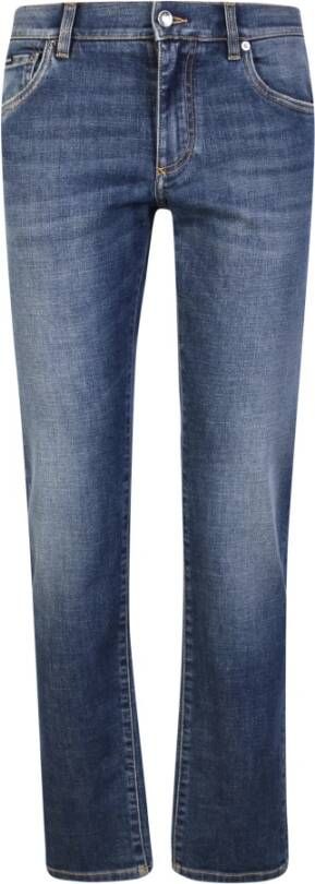 Dolce & Gabbana Slim-Fit Gewassen Denim Jeans met Contraststiksels Blue Heren