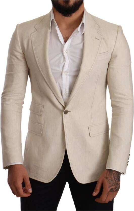 Dolce & Gabbana Beige Linen Silk Slim Coat Taormina Blazer Beige Heren