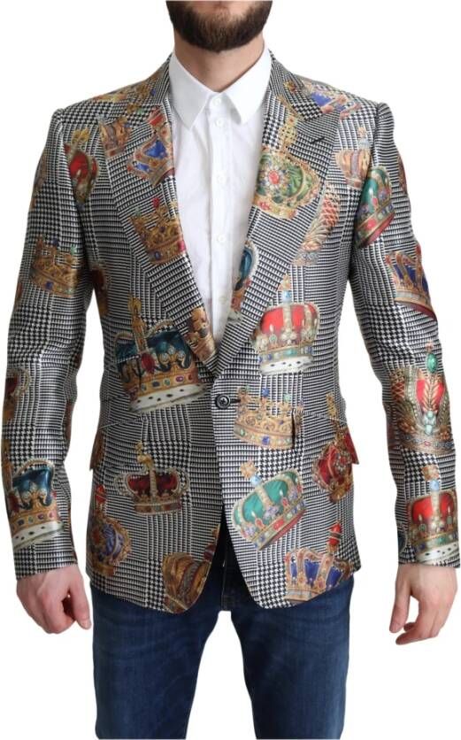 Dolce & Gabbana Blazer Jacket Sicilia Crown Print Silk Grijs Heren