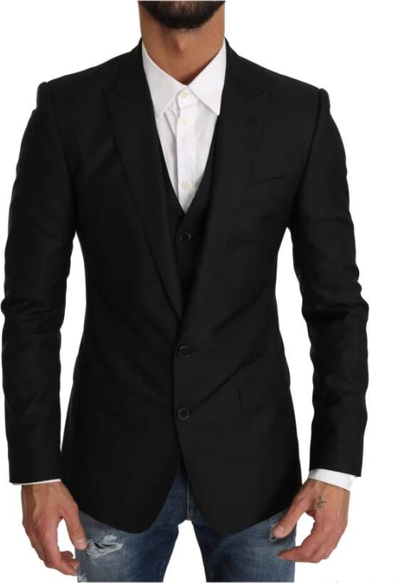 Dolce & Gabbana Blazer Vest 2 Piece Black Wool Martini Zwart Heren