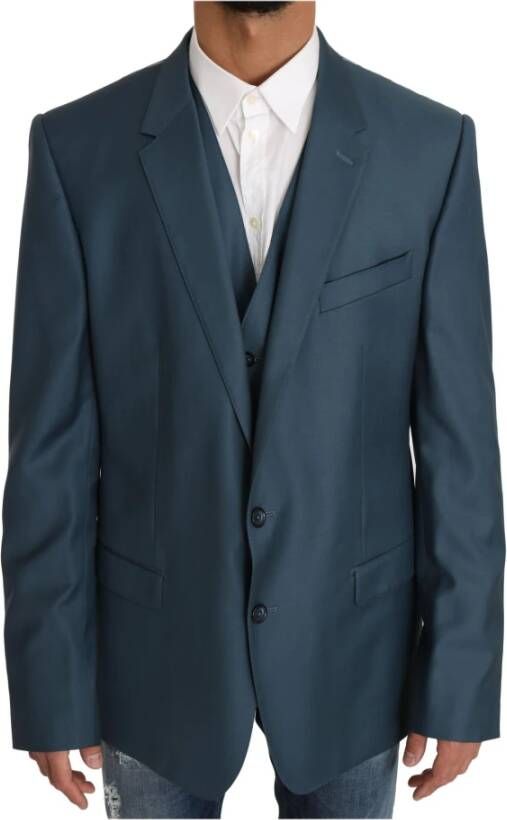Dolce & Gabbana Blazer Vest 2 Piece Blue Martini Wool Blauw Heren