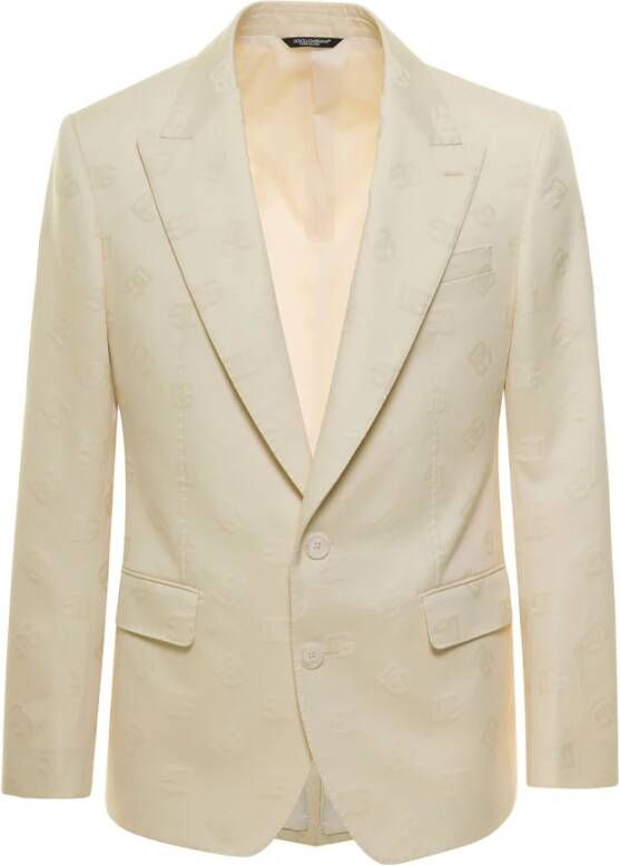 Dolce & Gabbana Beige Jacquard Logo Blazer voor Heren Beige Heren