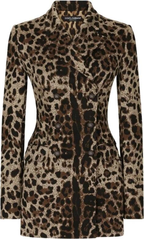 Dolce & Gabbana Luipaardprint Dubbelrij Blazer Brown Dames