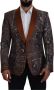Dolce & Gabbana Bronze Monkey Print Silk Slim Jacket Blazer Brown Heren - Thumbnail 1