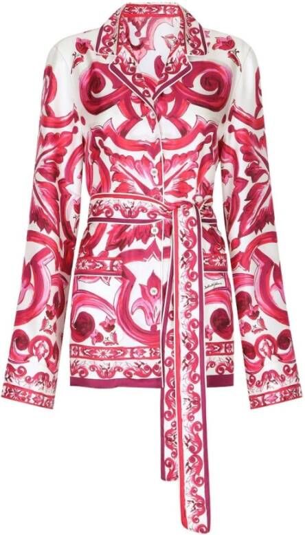 Dolce & Gabbana Majolica Print Zijden Blazer Pink Dames