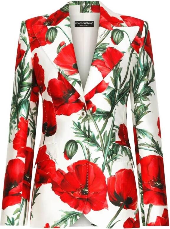 Dolce & Gabbana Witte klaproos-print double-breasted blazer White Dames
