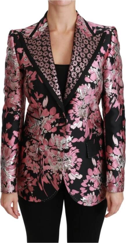Dolce & Gabbana Zwart Roze Jacquard Slim Fit Blazer Multicolor Dames
