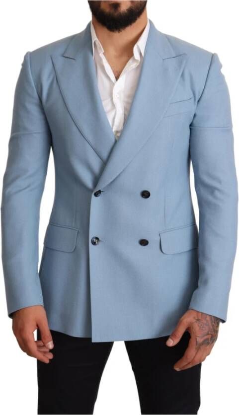 Dolce & Gabbana Blauwe Cashmere Zijden Slim Fit Blazer Jas Blue Heren