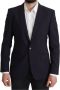 Dolce & Gabbana Dark Blue Single Breasted Martini Blazerjas Blauw Heren - Thumbnail 1