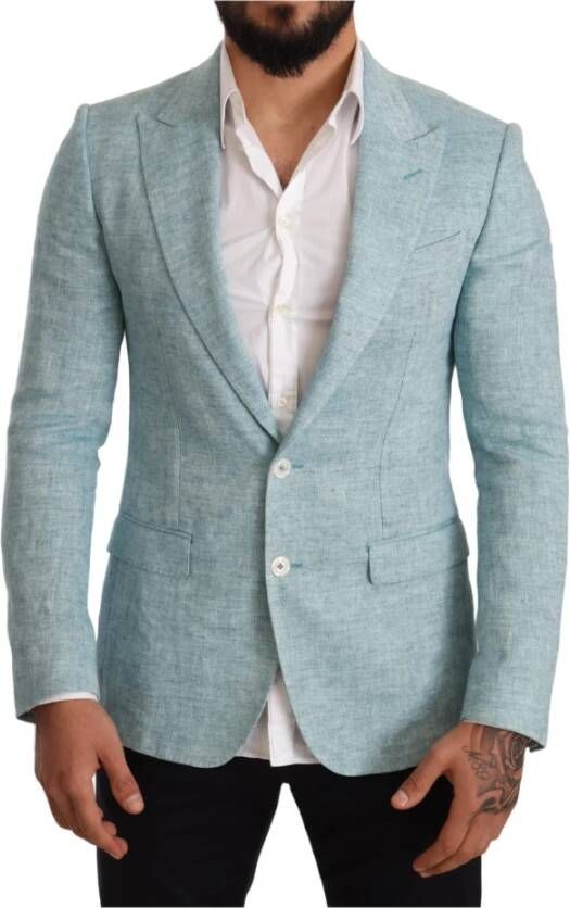 Dolce & Gabbana Slim Fit Linen Coat Taormina Blazer Blauw Heren