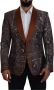 Dolce & Gabbana Bronze Monkey Print Silk Slim Jacket Blazer Brown Heren - Thumbnail 1