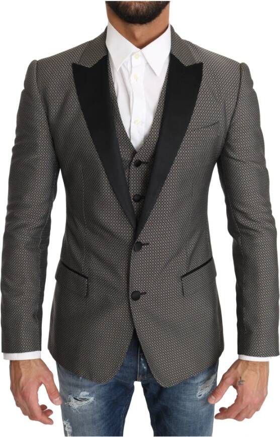 Dolce & Gabbana Grijze Martini Patroon Blazer Vest Combo Gray Heren