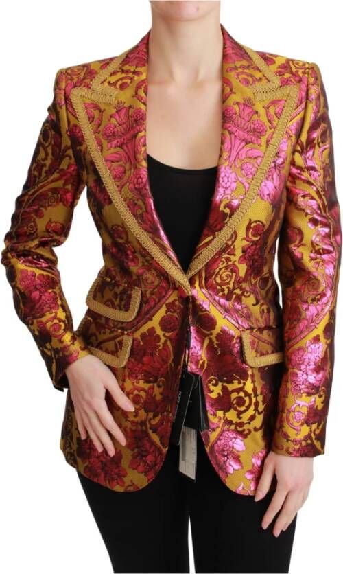 Dolce & Gabbana Roze Gouden Jacquard Blazer Jas Multicolor Dames