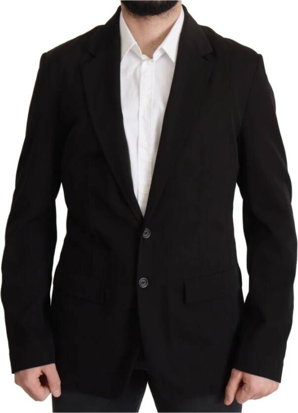Dolce & Gabbana Black Wool Single Breasted Coat Blazerjas Zwart Heren