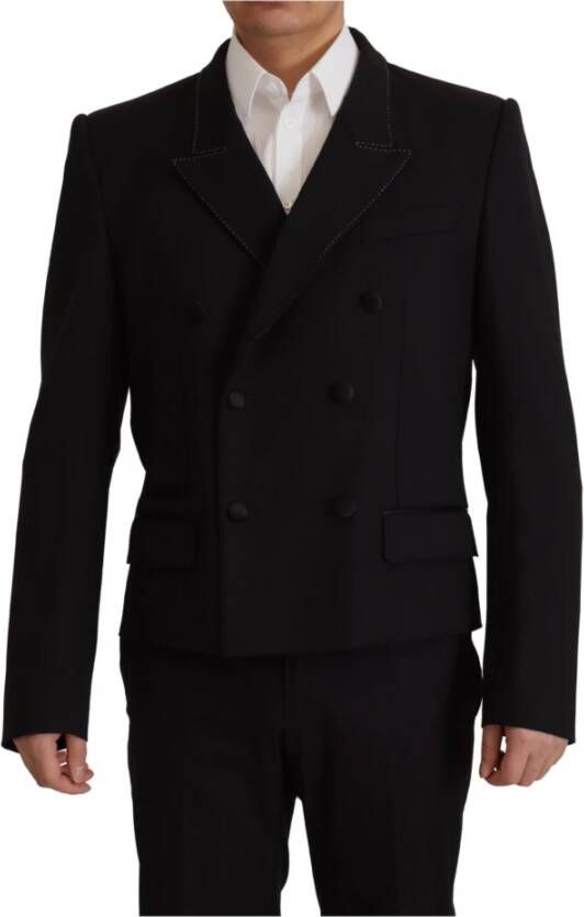 Dolce & Gabbana Black Double Breasted Coat Blazerjas Jacket Zwart Heren