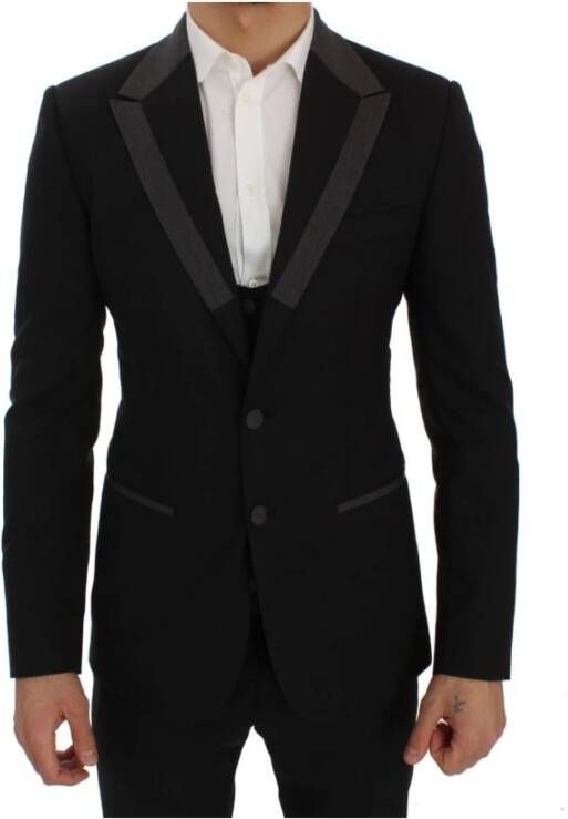 Dolce & Gabbana Black Wool Stretch Slim Blazerjas Jacket Zwart Heren